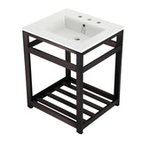 Quadras 25-Inch Ceramic Console Sink with Steel Base and Shelf (8-Inch, 3-Hole)