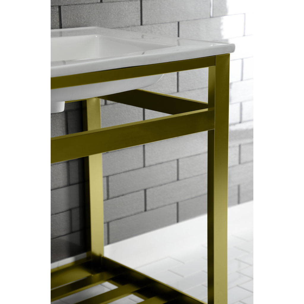 Quadras 25-Inch Ceramic Console Sink with Steel Base and Shelf (8-Inch, 3-Hole)