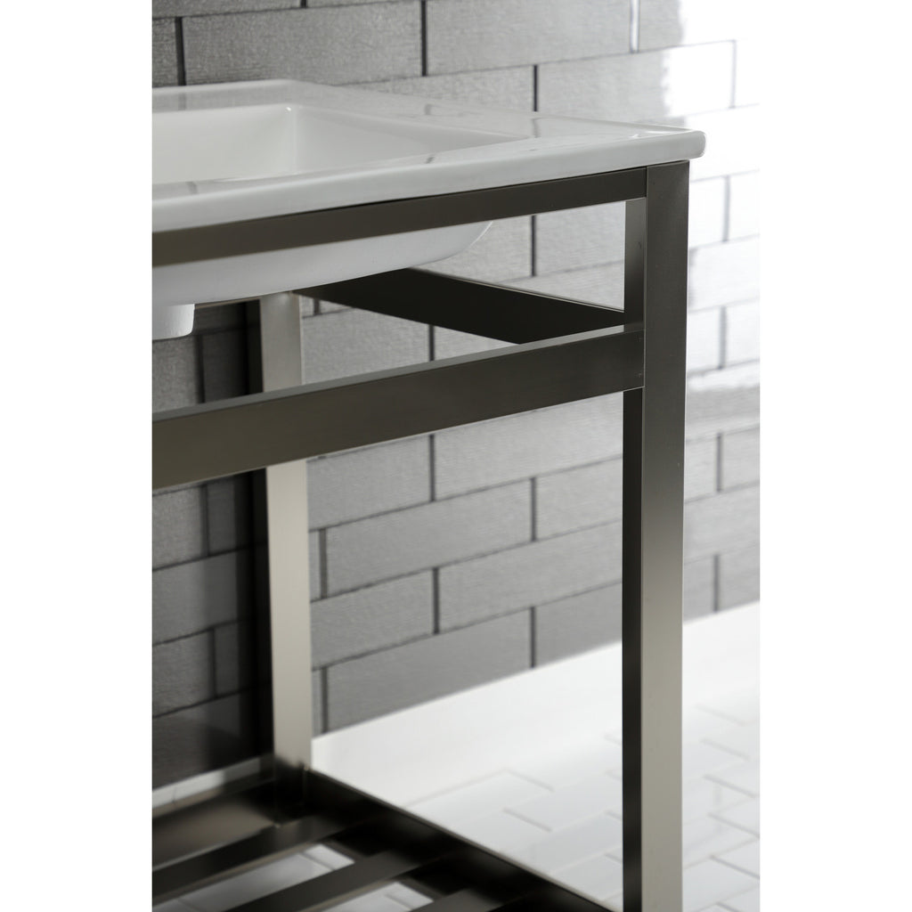 Quadras 25-Inch Ceramic Console Sink with Steel Base and Shelf (8-Inch, 3-Hole)