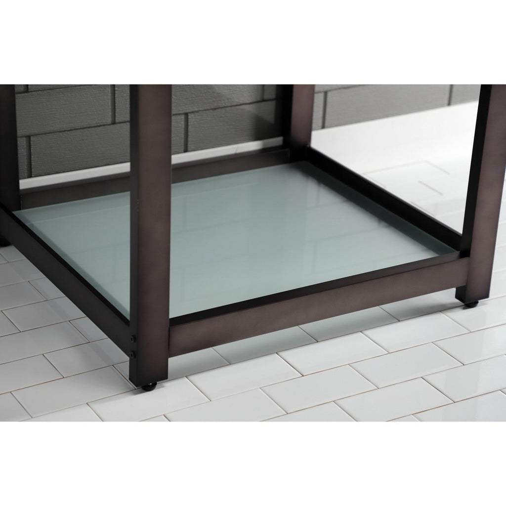 Quadras 25-Inch Ceramic Console Sink with Steel Base and Glass Shelf (8-Inch, 3-Hole)