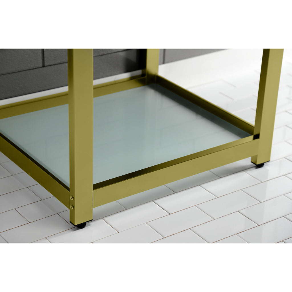 Quadras 25-Inch Ceramic Console Sink with Steel Base and Glass Shelf (8-Inch, 3-Hole)