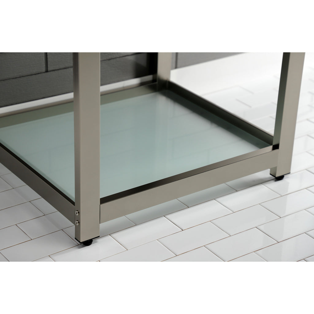 Quadras 25-Inch Ceramic Console Sink with Steel Base and Glass Shelf (8-Inch, 3-Hole)