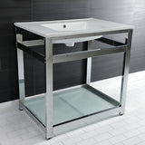 Quadras 31-Inch Ceramic Console Sink with Steel Base and Glass Shelf (1-Hole)