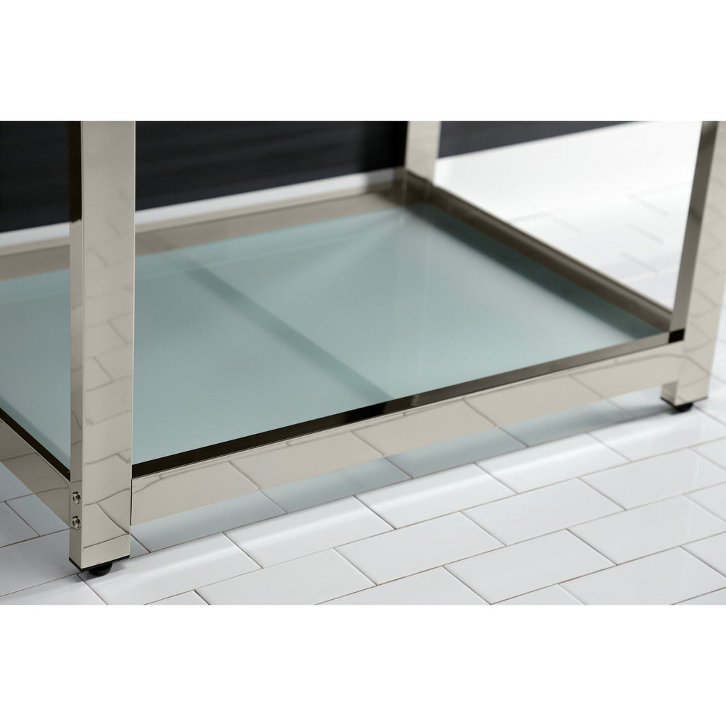 Quadras 31-Inch Ceramic Console Sink with Steel Base and Glass Shelf (1-Hole)