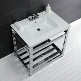 Quadras 31-Inch Ceramic Console Sink with Steel Base and Shelf (4-Inch, 3-Hole)