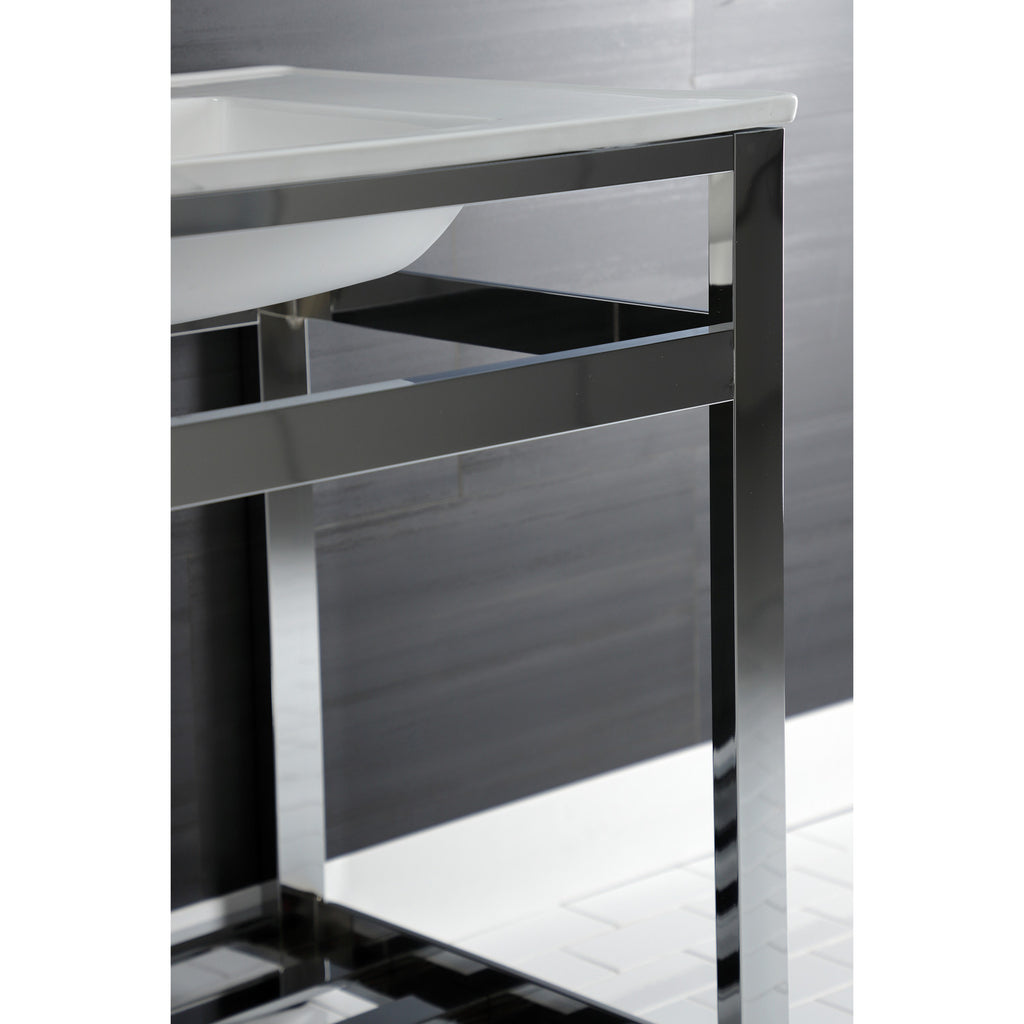 Quadras 31-Inch Ceramic Console Sink with Steel Base and Shelf (4-Inch, 3-Hole)