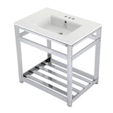 Quadras 31-Inch Ceramic Console Sink with Steel Base and Shelf (4-Inch, 3-Hole)