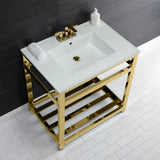 Quadras 31-Inch Ceramic Console Sink with Steel Base and Shelf (4-Inch, 3-Hole)