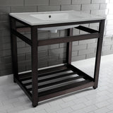 Quadras 31-Inch Ceramic Console Sink with Steel Base and Shelf (4-Inch, 3-Hole)