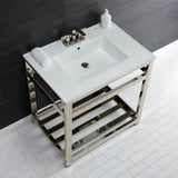 Quadras 31-Inch Ceramic Console Sink with Steel Base and Shelf (4-Inch, 3-Hole)