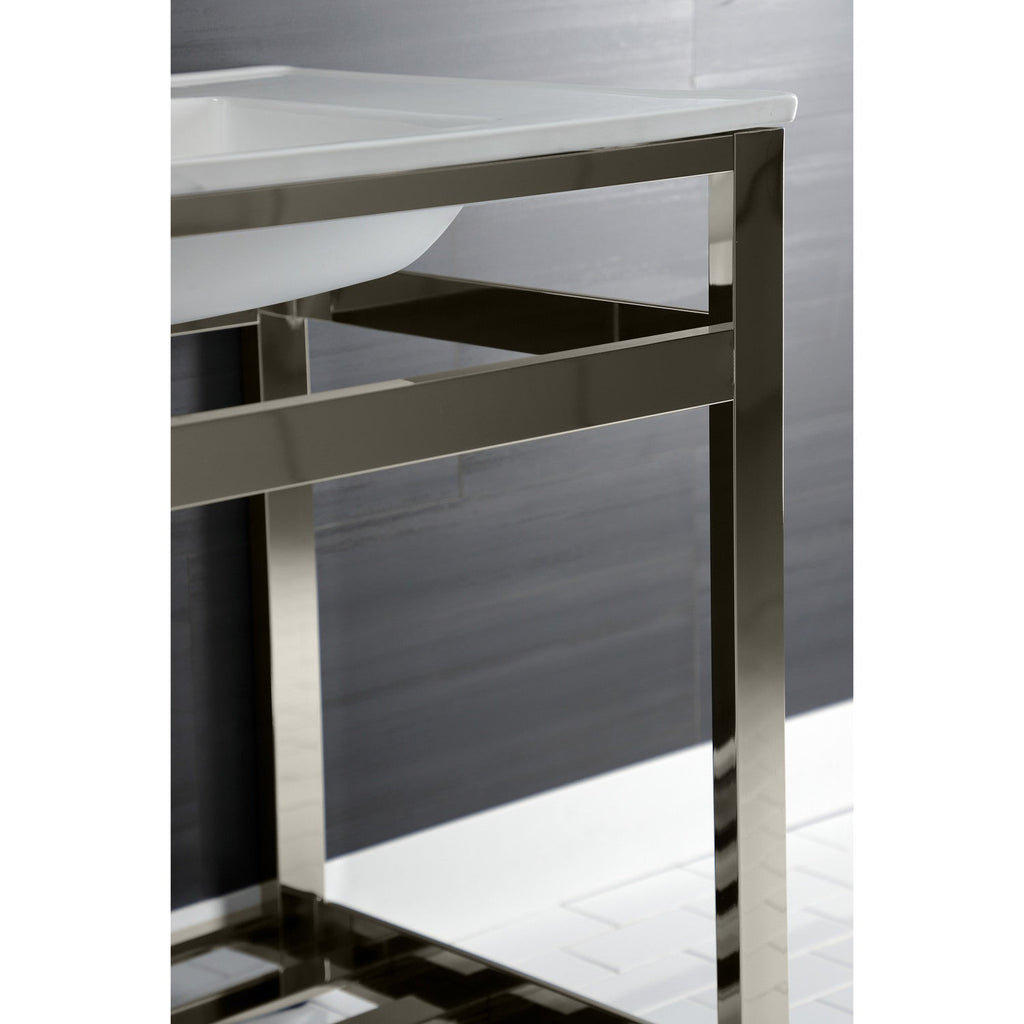Quadras 31-Inch Ceramic Console Sink with Steel Base and Shelf (4-Inch, 3-Hole)