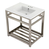 Quadras 31-Inch Ceramic Console Sink with Steel Base and Shelf (4-Inch, 3-Hole)