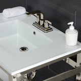 Quadras 31-Inch Ceramic Console Sink with Steel Base and Glass Shelf (4-Inch, 3-Hole)