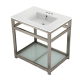 Quadras 31-Inch Ceramic Console Sink with Steel Base and Glass Shelf (4-Inch, 3-Hole)