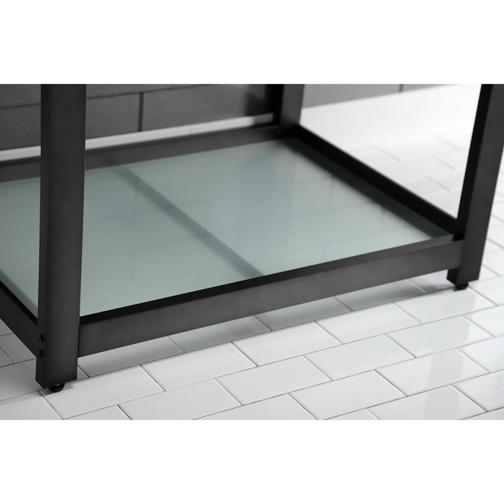 Quadras 31-Inch Ceramic Console Sink with Steel Base and Glass Shelf (8-Inch, 3-Hole)