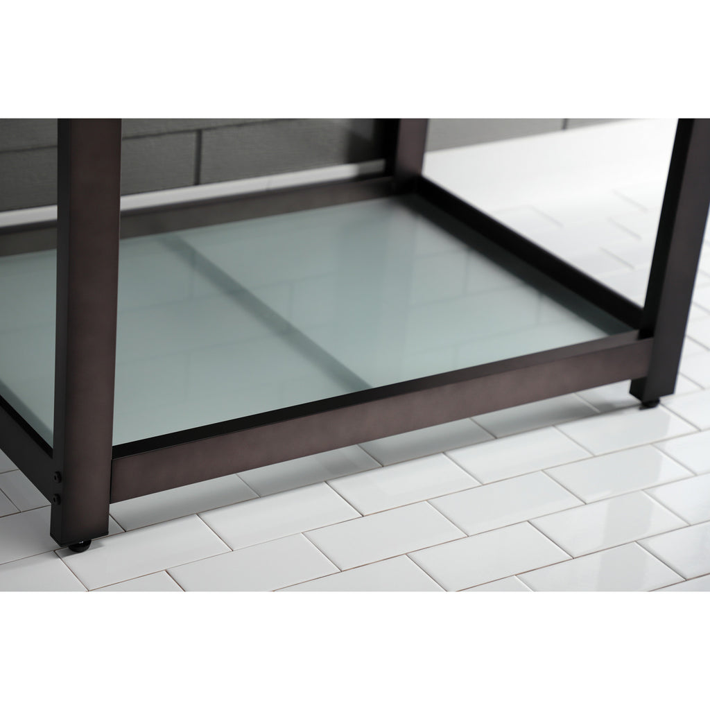 Quadras 31-Inch Ceramic Console Sink with Steel Base and Glass Shelf (8-Inch, 3-Hole)