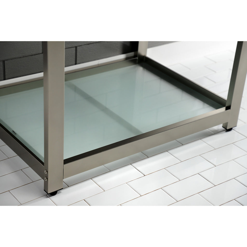 Quadras 31-Inch Ceramic Console Sink with Steel Base and Glass Shelf (8-Inch, 3-Hole)