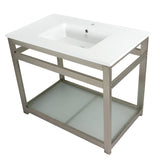 Quadras 37-Inch Ceramic Console Sink with Steel Base and Glass Shelf (1-Hole)