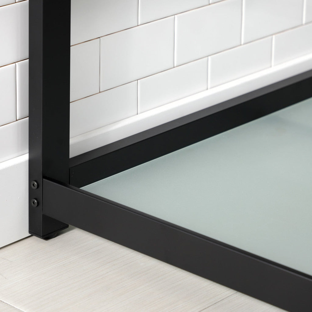 Quadras 37-Inch Ceramic Console Sink with Steel Base and Glass Shelf (4-Inch, 3-Hole)