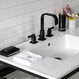 Quadras 37-Inch Ceramic Console Sink with Steel Base and Glass Shelf (8-Inch, 3-Hole)