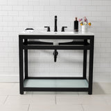 Quadras 37-Inch Ceramic Console Sink with Steel Base and Glass Shelf (8-Inch, 3-Hole)