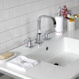 Quadras 37-Inch Ceramic Console Sink with Steel Base and Glass Shelf (8-Inch, 3-Hole)
