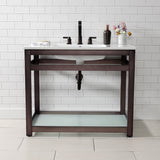 Quadras 37-Inch Ceramic Console Sink with Steel Base and Glass Shelf (8-Inch, 3-Hole)