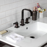 Quadras 37-Inch Ceramic Console Sink with Steel Base and Glass Shelf (8-Inch, 3-Hole)