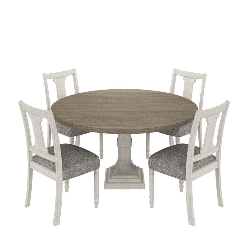 Tannen 59"W Round White and Gray 5-Pc Dining Table Set
