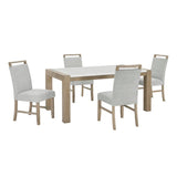 Tabitha 5Pc 66" Rectangular White Faux Marble Top Dining Set in Light Oak Finish