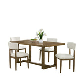Darla 5Pc 72" Rectangular Walnut Oak Finish Sled Dining Set with Beige Sherpa Fabric Chairs
