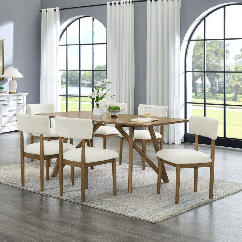 Darla 7Pc 70" Rectangular Walnut Oak Geometric Cross Base Dining Set