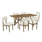 Darla 7Pc 70" Rectangular Walnut Oak Geometric Cross Base Dining Set