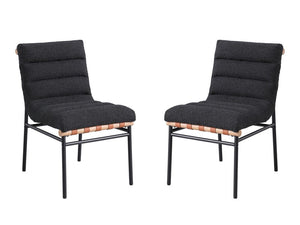 Lahni Black Boucle Fabric Set of 2 Dining Chair with Black Iron Legs