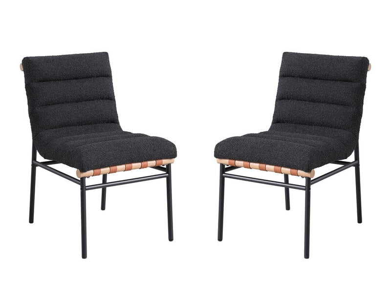 Lahni Black Boucle Fabric Set of 2 Dining Chair with Black Iron Legs