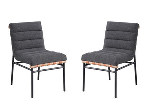 Lahni Dark Gray Boucle Fabric Set of 2 Dining Chair with Black Iron Legs