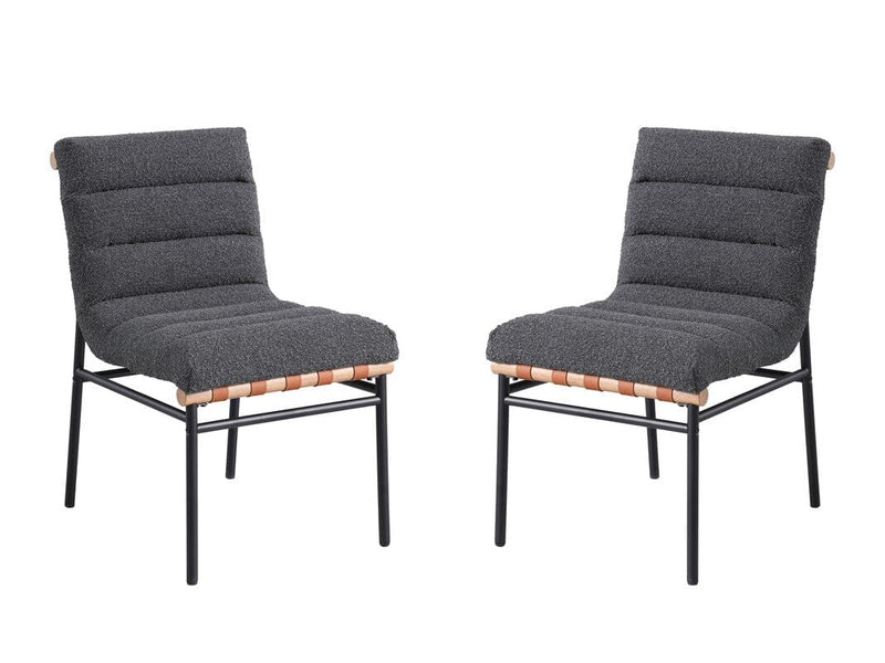 Lahni Dark Gray Boucle Fabric Set of 2 Dining Chair with Black Iron Legs