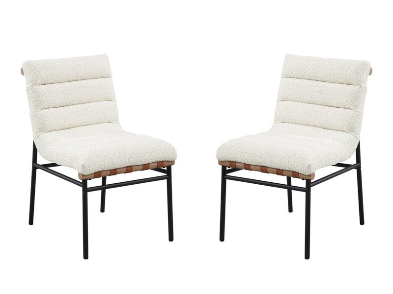 Lahni White Boucle Fabric Set of 2 Dining Chair with Black Iron Legs