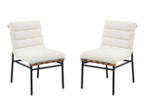 Lahni White Boucle Fabric Set of 2 Dining Chair with Black Iron Legs