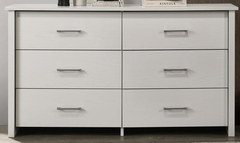 Celeste 57"W White 6-Drawer Dresser with Silver Handles
