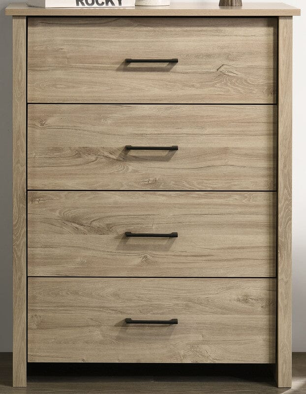 Celeste 32"W Light Oak Finish 4-Drawer Chest with Black Handles