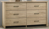 Celeste 57"W Light Oak Finish 6-Drawer Dresser with Black Handles