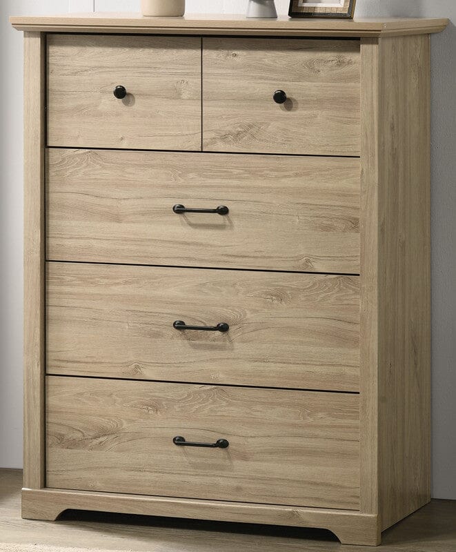 Elara 32"W Light Oak Finish 4-Drawer Chest with Black Handles