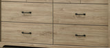 Elara 57"W Light Oak Finish 6-Drawer Dresser with Black Handles