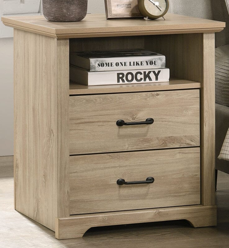 Elara 22"W Light Oak Finish 2-Drawer Nightstand Bedside Table with USB Charging  Ports