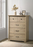 Elara 32"W Light Oak Finish 4-Drawer Chest with Black Handles