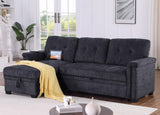 Ashlyn 83.5"W Dark Gray Chenille Reversible Sleeper Sectional Sofa with Storage Chaise, Charging Ports, Side Pockets