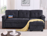 Ashlyn 83.5"W Dark Gray Chenille Reversible Sleeper Sectional Sofa with Storage Chaise, Charging Ports, Side Pockets