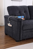 Ashlyn 83.5"W Dark Gray Chenille Reversible Sleeper Sectional Sofa with Storage Chaise, Charging Ports, Side Pockets