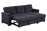 Ashlyn 83.5"W Dark Gray Chenille Reversible Sleeper Sectional Sofa with Storage Chaise, Charging Ports, Side Pockets